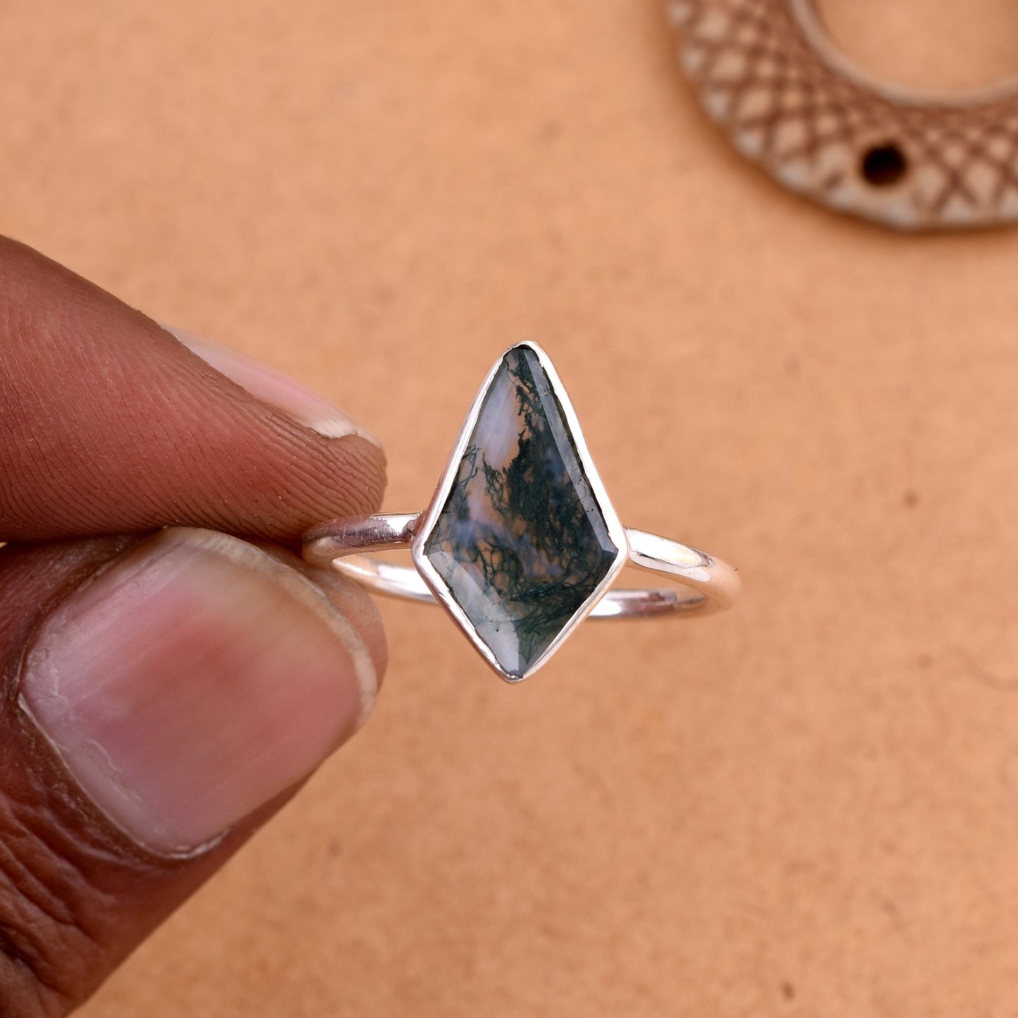 Natural Moss Agate Ring, 925 Sterling Silver Ring, Gemstone Ring, Boho Ring, Moss Agate Jewelry, Stacking Ring, Gift Your Valentine.