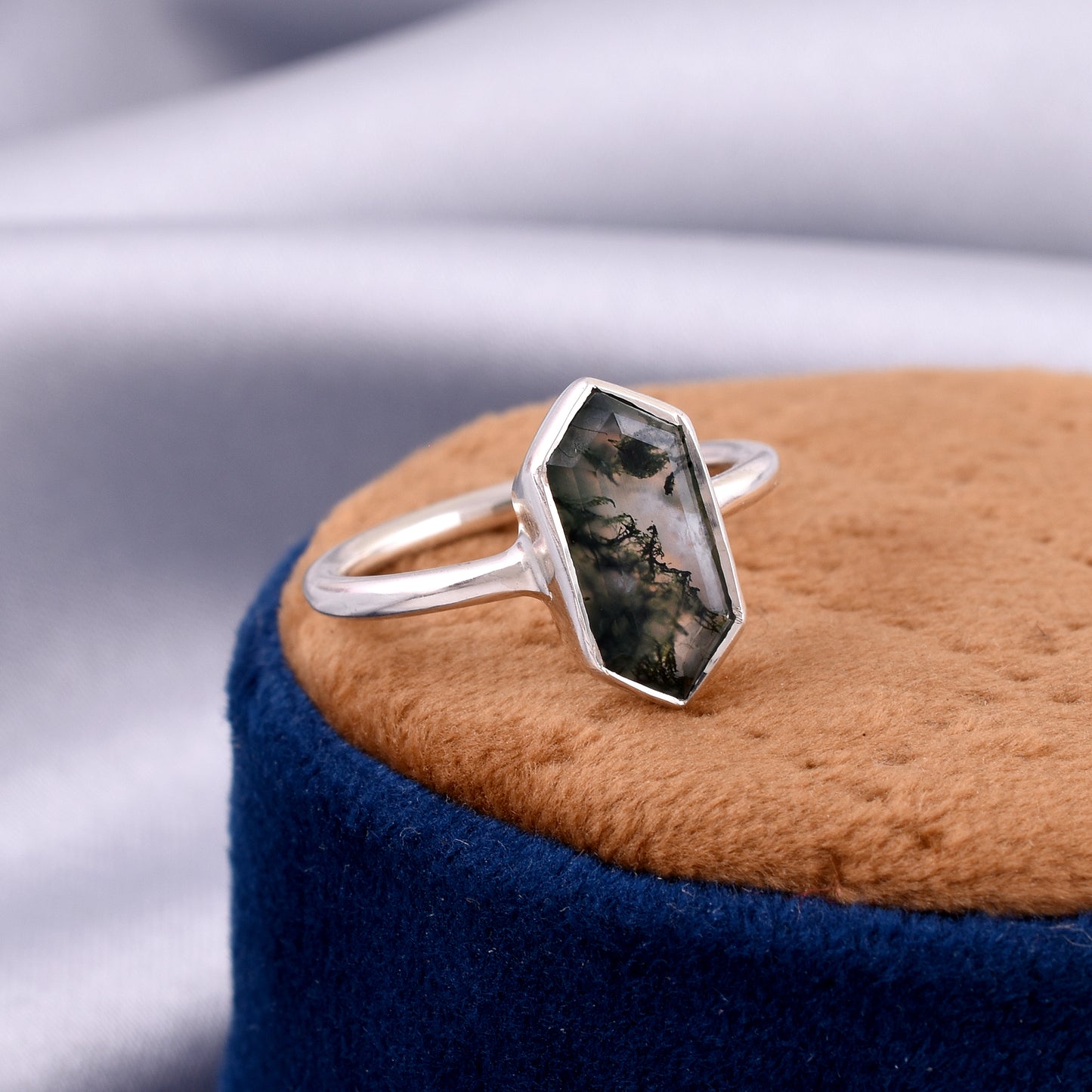 Natural Moss Agate Ring, 925 Sterling Silver Ring, Gemstone Ring, Boho Ring, Moss Agate Jewelry, Stacking Ring, Gift Your Valentine.
