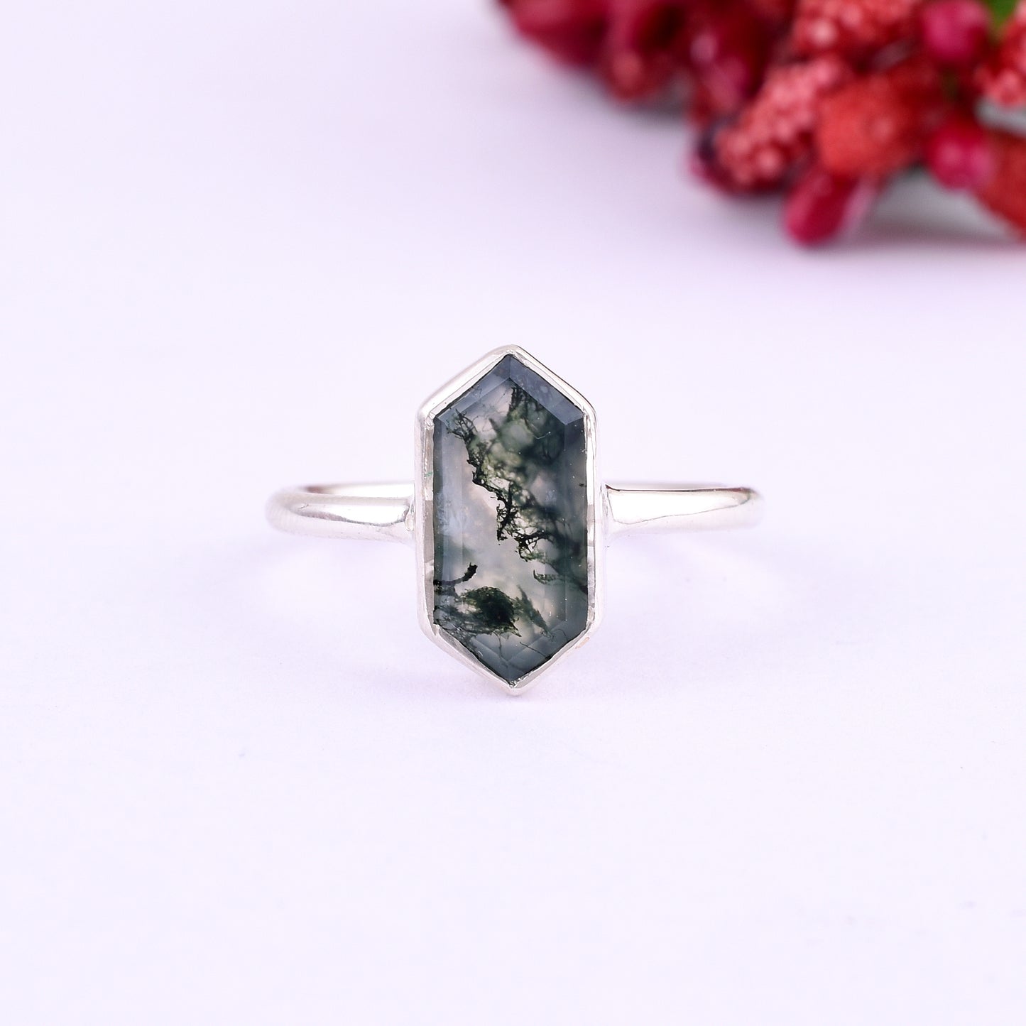 Natural Moss Agate Ring, 925 Sterling Silver Ring, Gemstone Ring, Boho Ring, Moss Agate Jewelry, Stacking Ring, Gift Your Valentine.