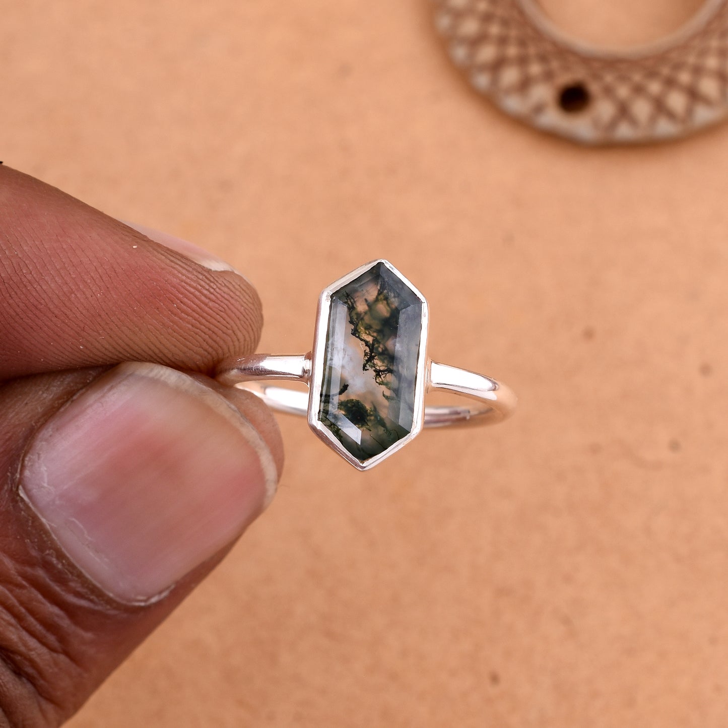 Natural Moss Agate Ring, 925 Sterling Silver Ring, Gemstone Ring, Boho Ring, Moss Agate Jewelry, Stacking Ring, Gift Your Valentine.