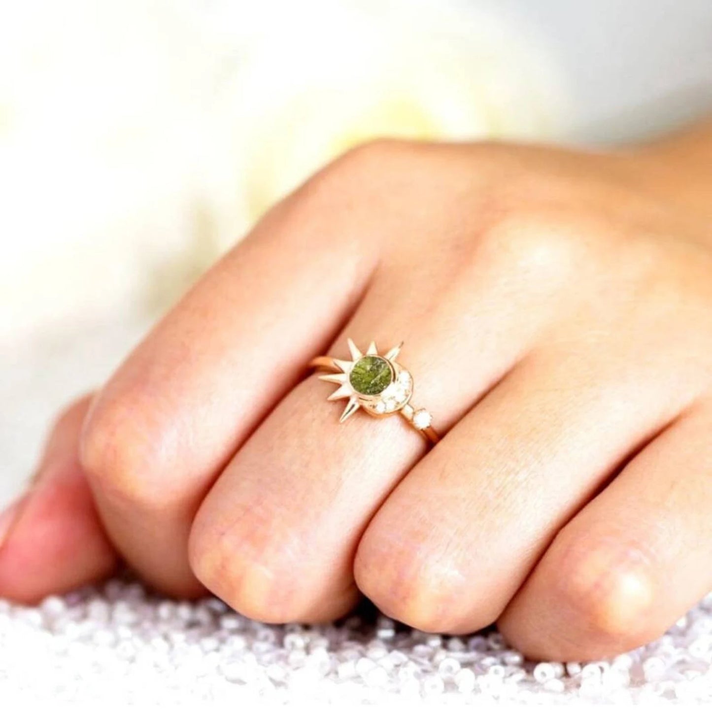 Natural Moldavite Silver Ring
