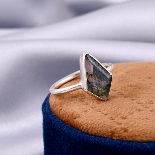Natural Moss Agate Ring, 925 Sterling Silver Ring, Gemstone Ring, Boho Ring, Moss Agate Jewelry, Stacking Ring, Gift Your Valentine.