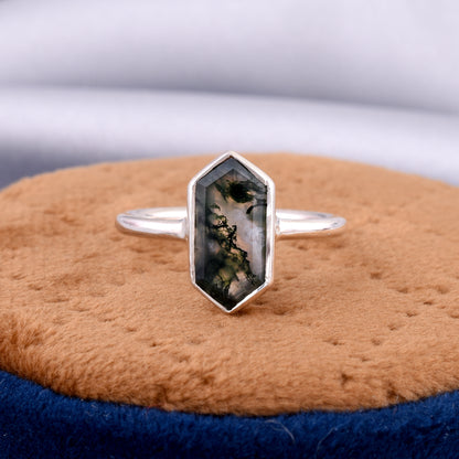 Natural Moss Agate Ring, 925 Sterling Silver Ring, Gemstone Ring, Boho Ring, Moss Agate Jewelry, Stacking Ring, Gift Your Valentine.
