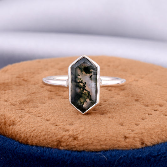 Natural Moss Agate Ring, 925 Sterling Silver Ring, Gemstone Ring, Boho Ring, Moss Agate Jewelry, Stacking Ring, Gift Your Valentine.