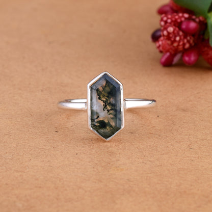 Natural Moss Agate Ring, 925 Sterling Silver Ring, Gemstone Ring, Boho Ring, Moss Agate Jewelry, Stacking Ring, Gift Your Valentine.
