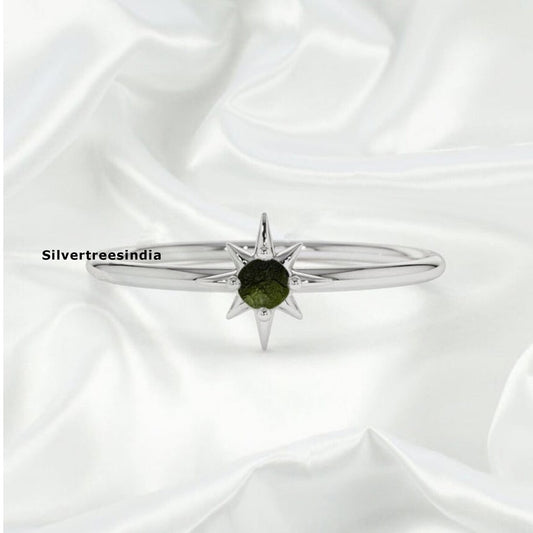 Natural Moldavite Silver Ring