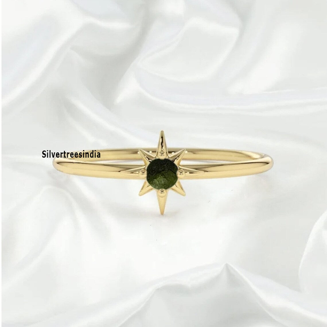 Natural Moldavite Silver Ring