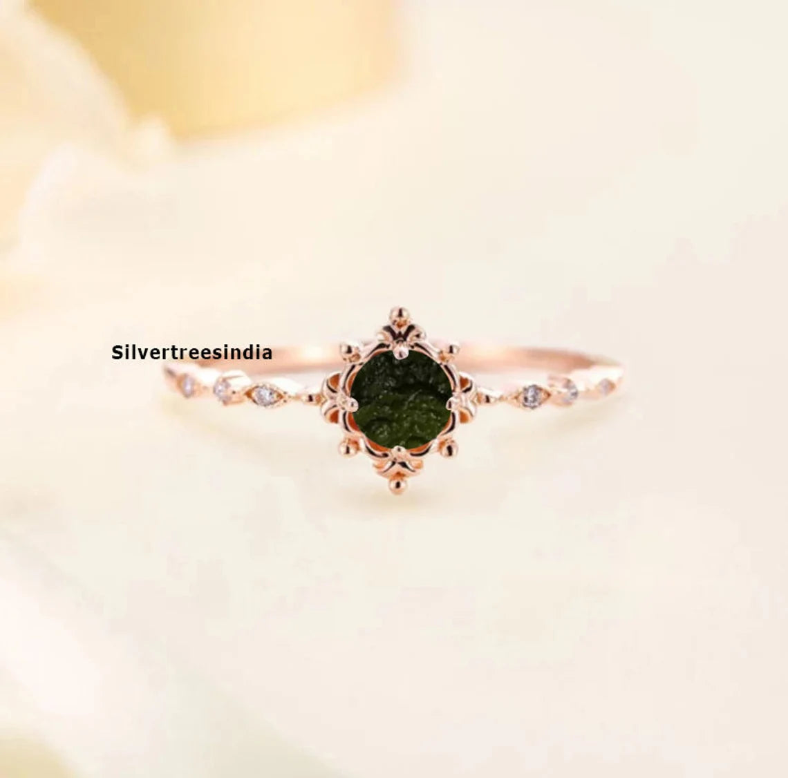 Natural Moldavite Silver Ring