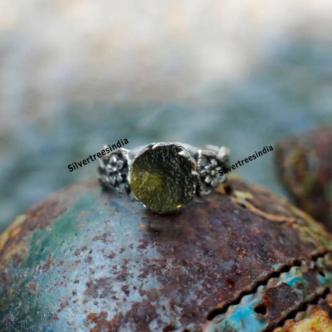 Authentic Raw Moldavite Gemstone Ring