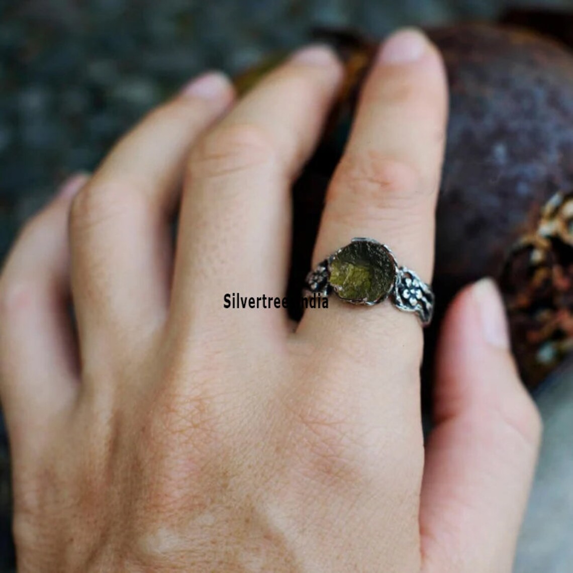 Authentic Raw Moldavite Gemstone Ring