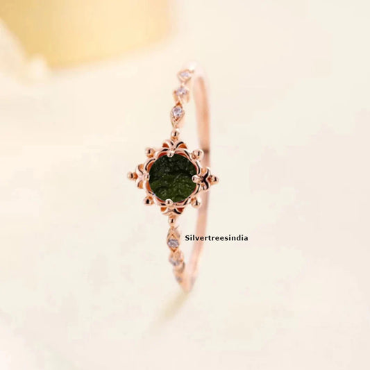 Natural Moldavite Silver Ring