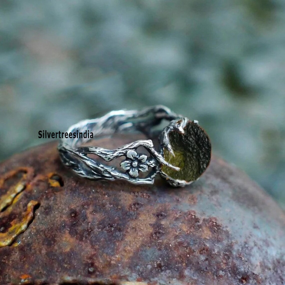 Authentic Raw Moldavite Gemstone Ring