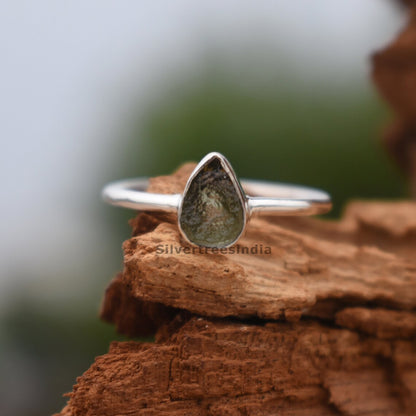 Natural Moldavite Silver Ring