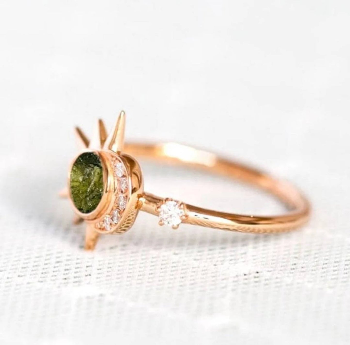 Natural Moldavite Silver Ring