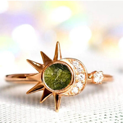 Natural Moldavite Silver Ring