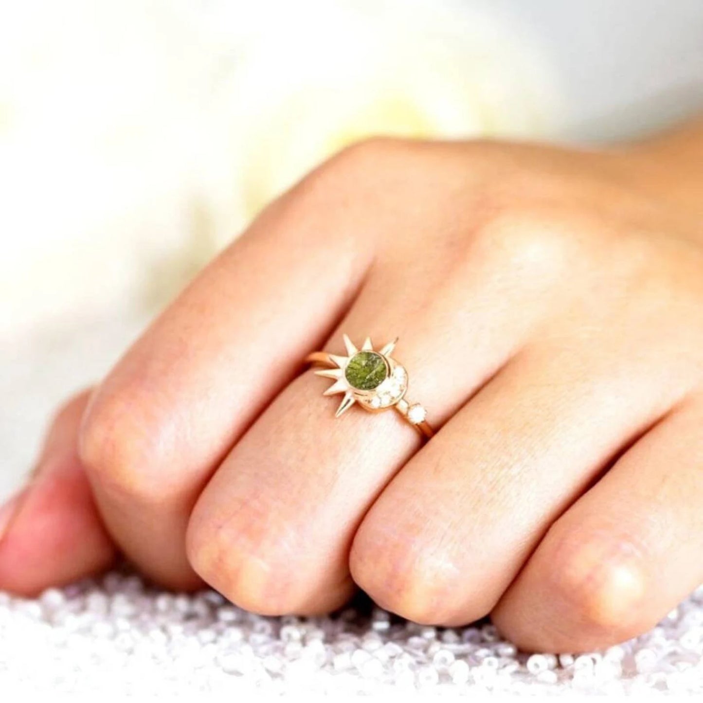 Natural Moldavite Silver Ring