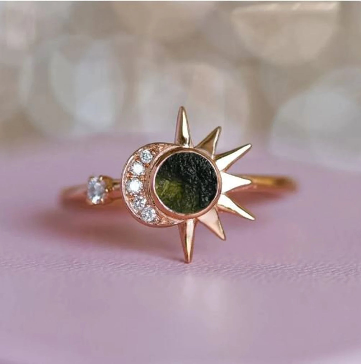 Natural Moldavite Silver Ring