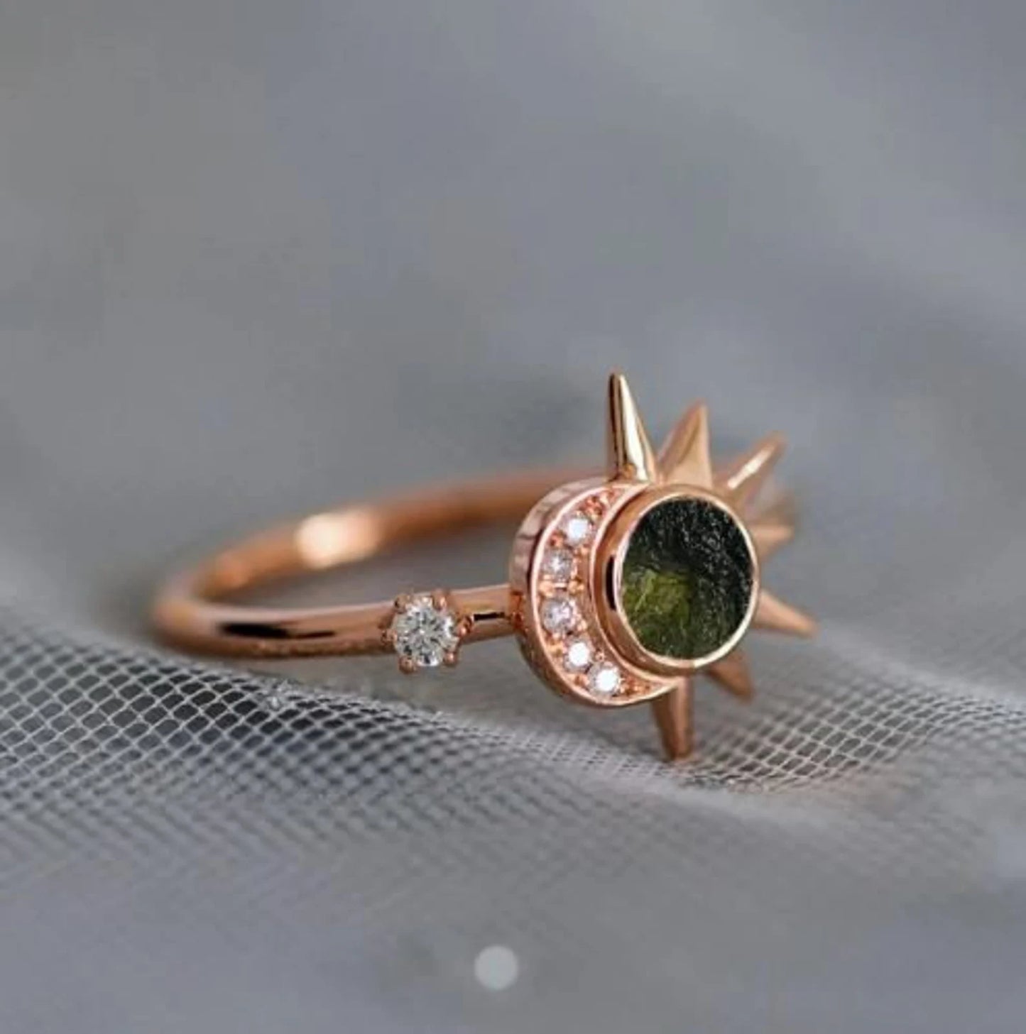 Natural Moldavite Silver Ring