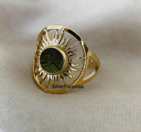 Natural Moldavite Silver Ring