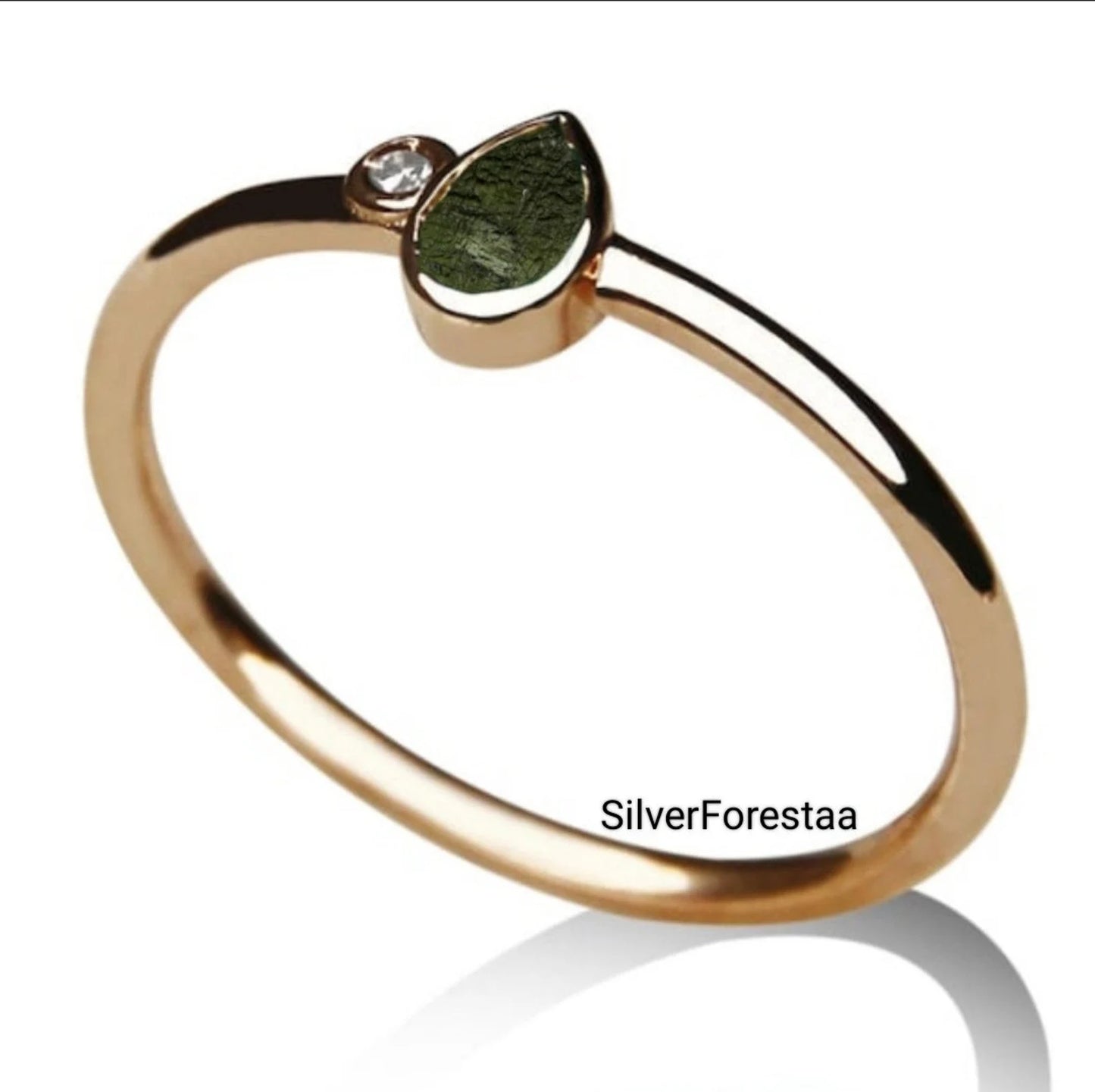 Natural Moldavite Silver Ring