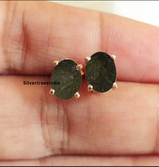 RAW MOLDAVITE Stud Earrings