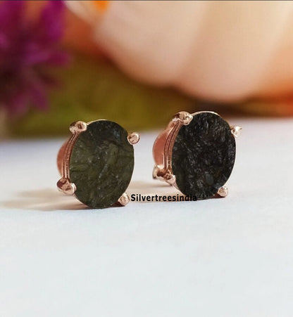 RAW MOLDAVITE Stud Earrings