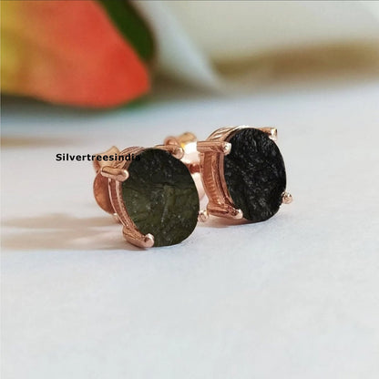 RAW MOLDAVITE Stud Earrings